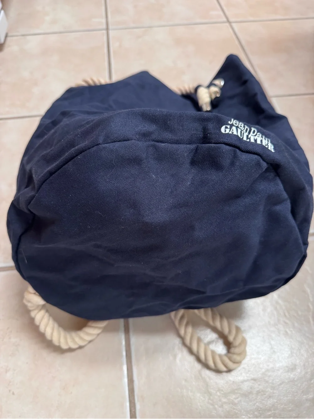 Jean Paul Gaultier Navy Canvas Drawstring Rope Backpack